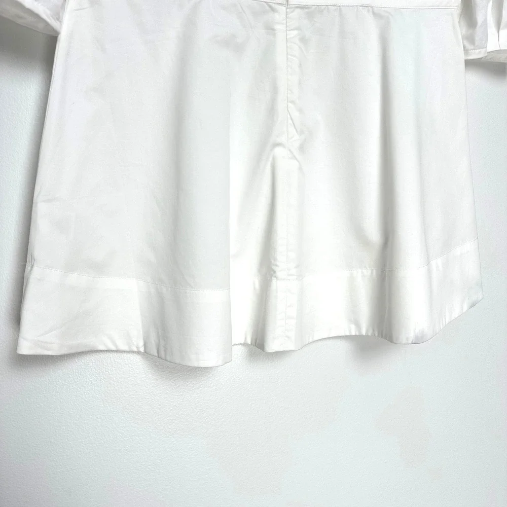 Tuckernuck Nealy Blouse White Cotton Corset Bodice Puff Sleeve Peplum Top Size M